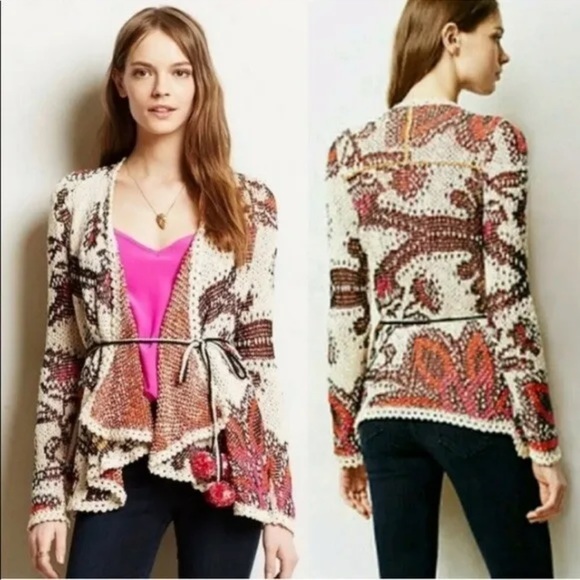 Moth For Anthropologie Pleiades Cardigan w Pom Pom Sash - Small - Picture 2 of 6